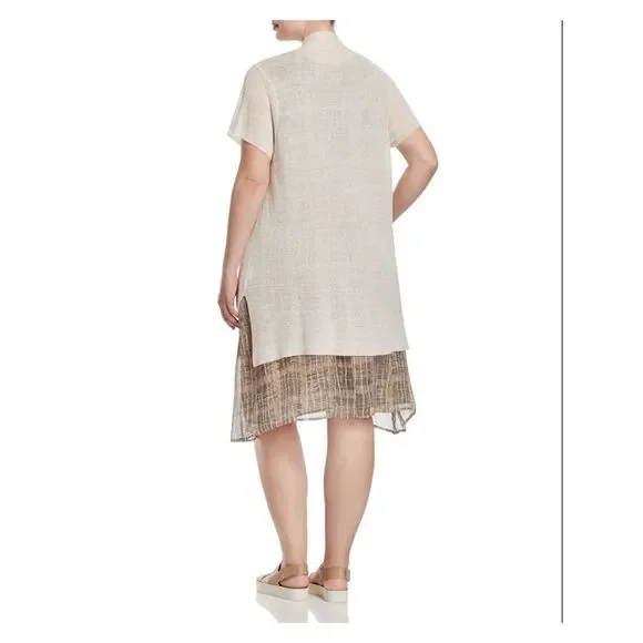 EILEEN FISHER Womens Beige Short Sleeve Open Front Sweater Plus 1X
